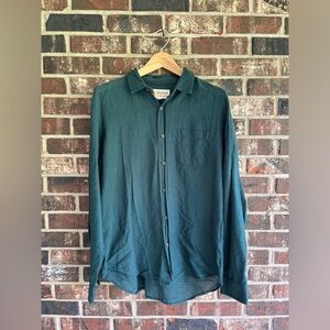 Mollusk Men’s Long Sleeve Button Down One Pocket Shirt in Forest Green:  Size L